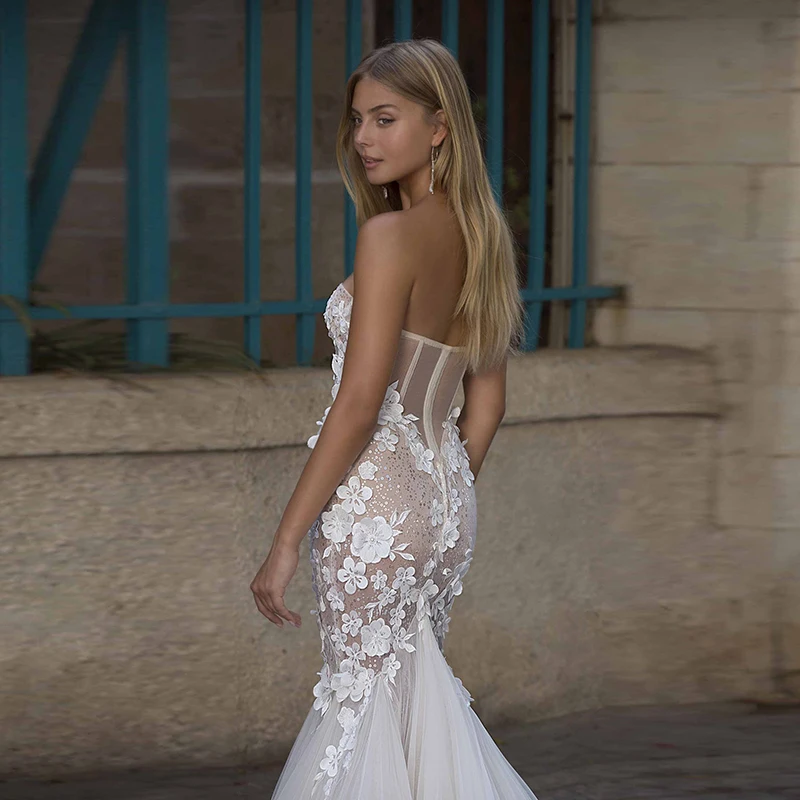 LORIE – robe de mariée à paillettes pour mariage, tenue de mariage à fleurs 3D, style sirène, style Boho, avec doublure Champagne légère, 2021