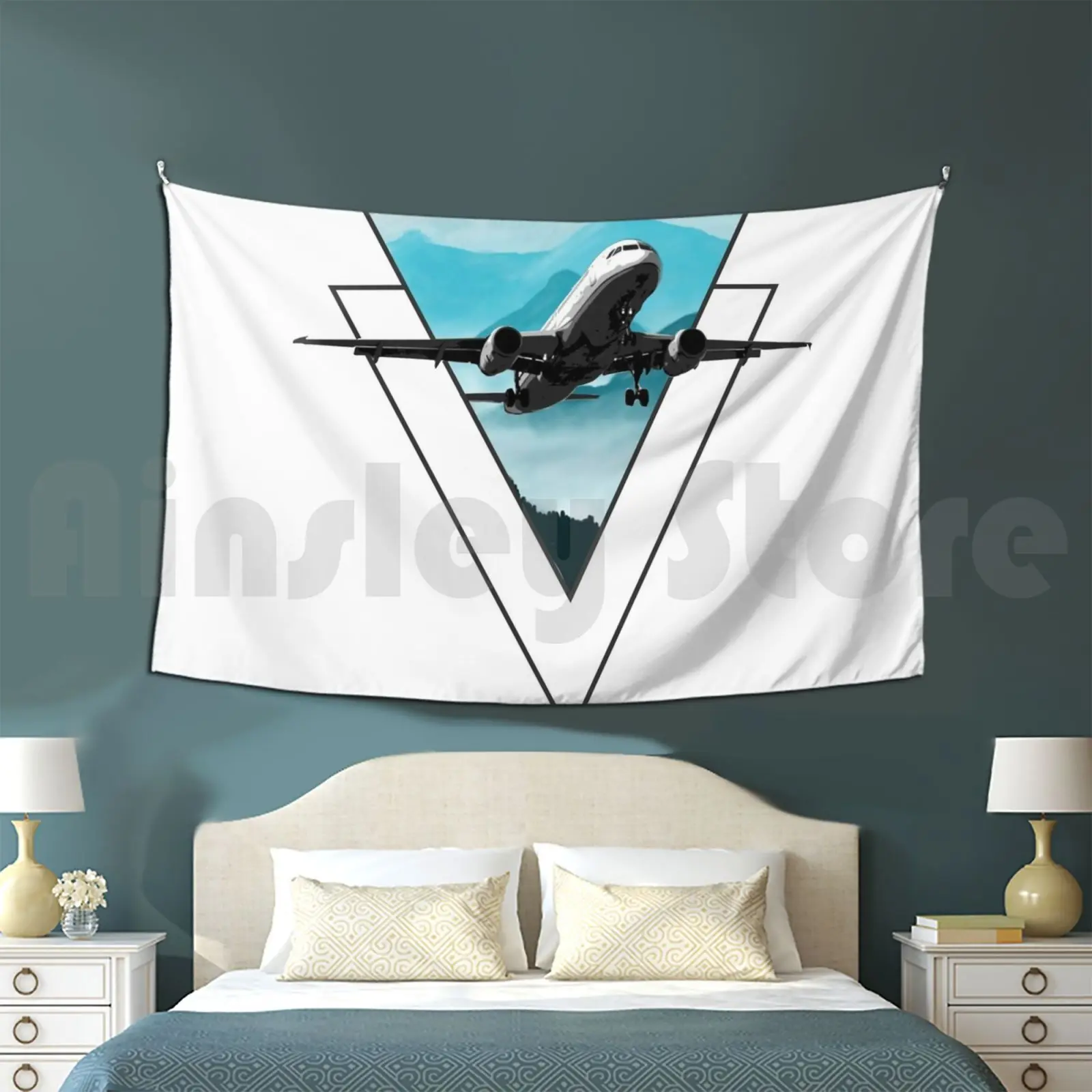 Geometric Airplane Tapestry Living Room Bedroom Airplane Plane Aviation Pilot Copilot Travel Bon Cool Funny Lettering