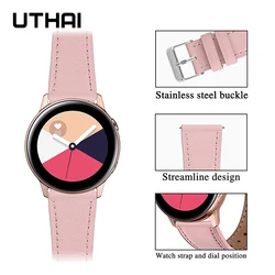 UTHAI P96 20mm 22mm Genuine leather watchband For Samsung Galaxy Watch 42MM 46mm Active 2  Watch Strap For Huawei GT 1