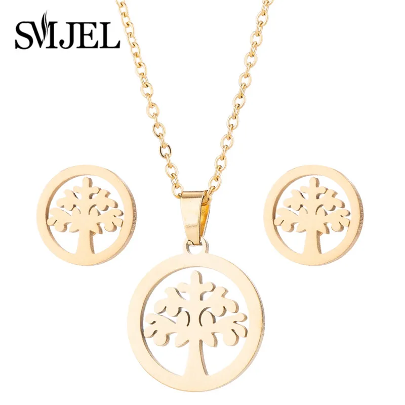 2024 Round Hollow Wishing Tree Pendant Necklace Plant Tree Of Life Earrings Jewelry Set Fashion Elegant Women Girl Gifts