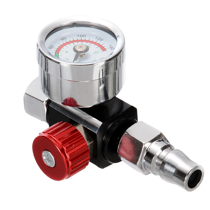 1Pc 1/4 inch Bsp Mini Air Regulator Valve Tool Durable Small Tail Pressure Gauge 48 x 60mm With Nozzle For Spray Tool