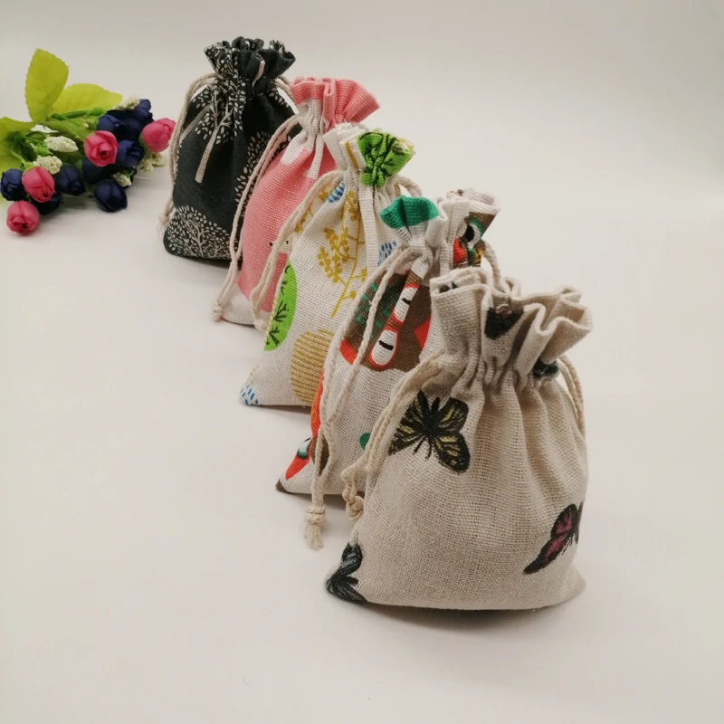 Bolsas de yute con cordón para almacenamiento de joyas, bolsitas pequeñas de algodón para exhibición de joyas, 10 unidades