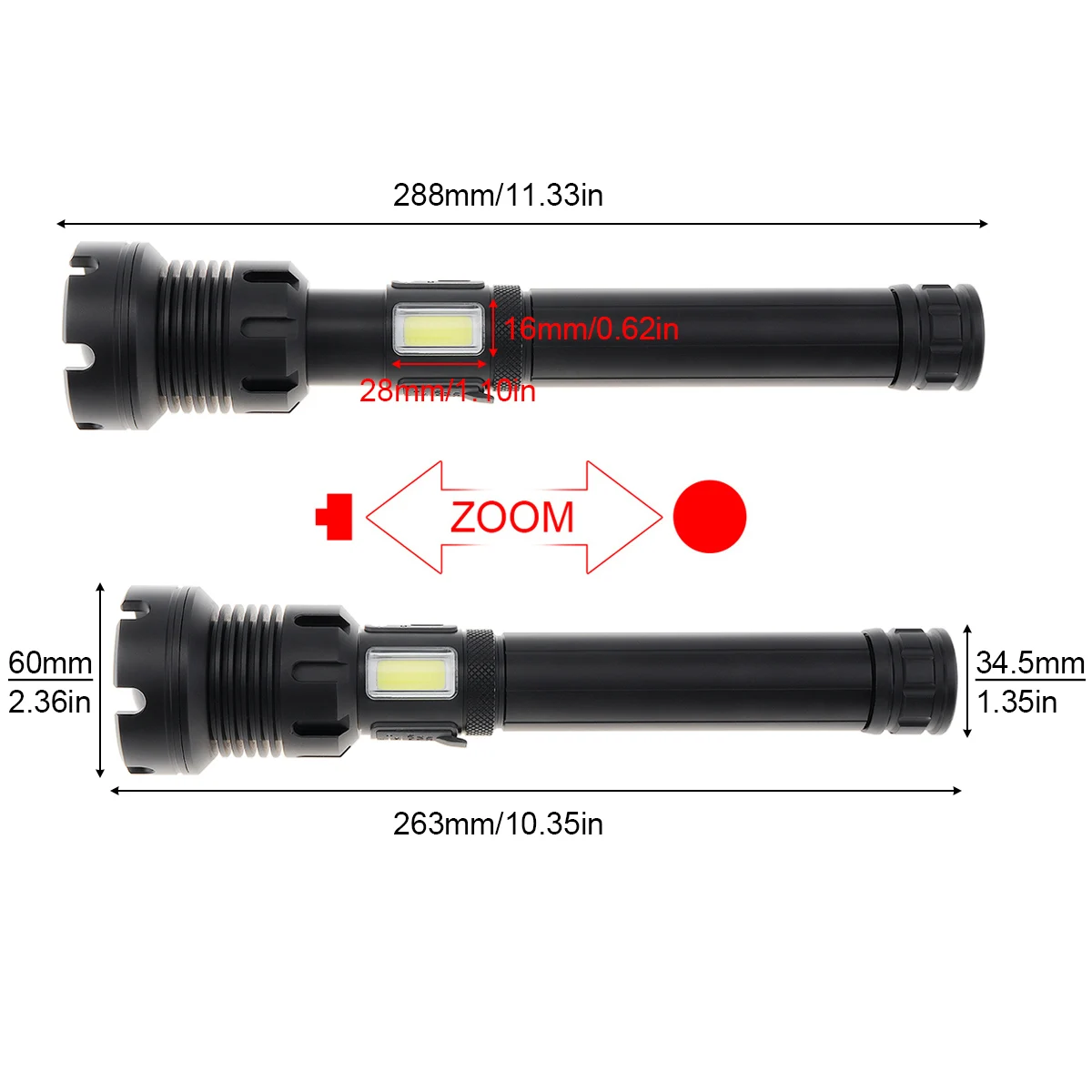 SecurityIng  Flashlight XHP90.2 Ultra Powerful Hunting Torch 7 Modes Light Rechargeable USB Zoomable LED for Camping/ Hunting