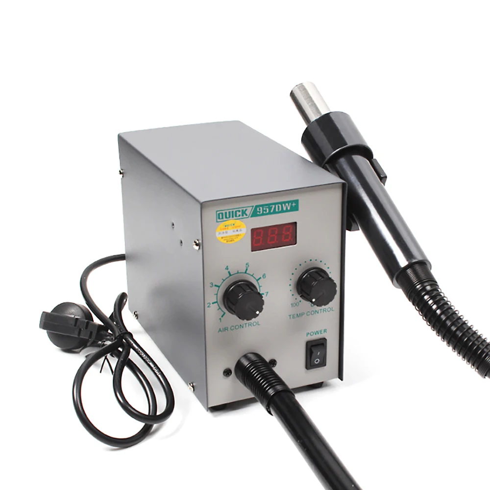 

1pc 957dw+ Led Display Adjustable Hot Air Heat Gun With Helical Wind 580w Smd Rework Station