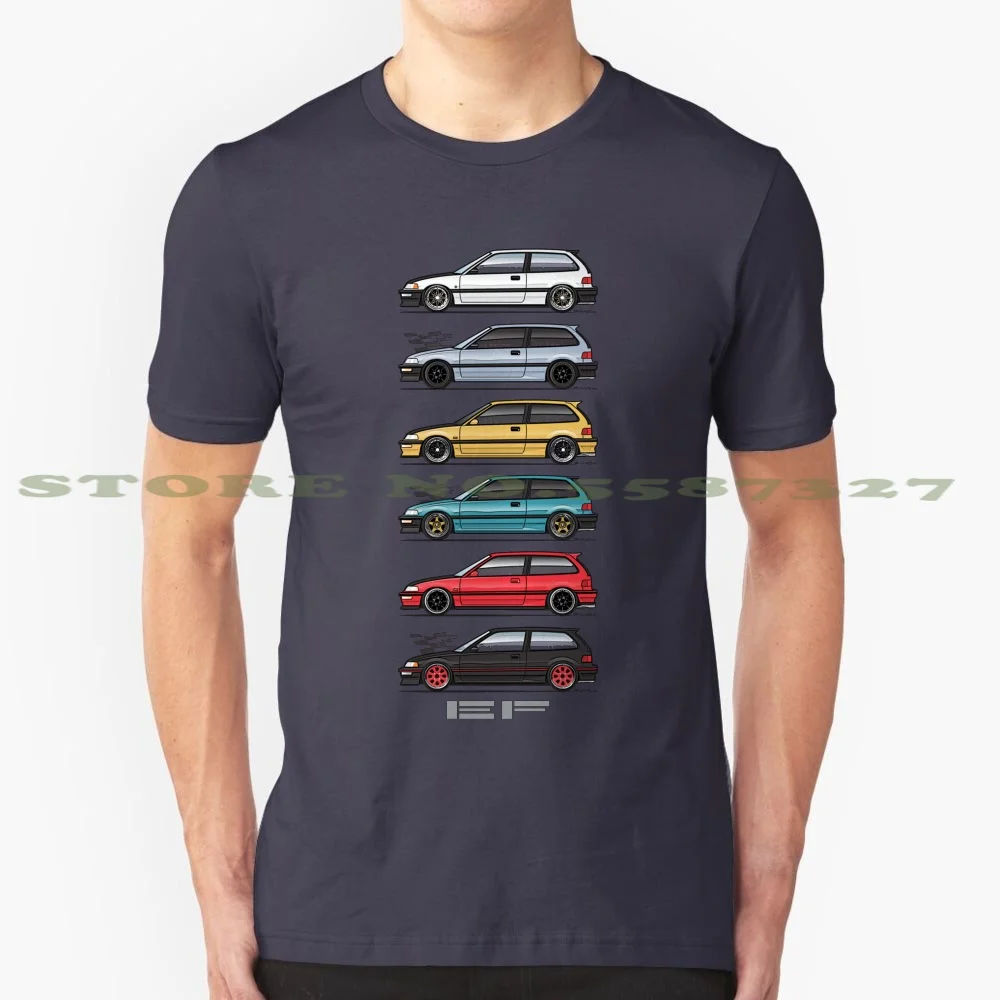 Six Ef 100% Pure Cotton T-Shirt 1988 1989 1990 1991 Civic Hatchback Ef Jdm Drift Racing Turbo Japanese Classic Hot Speed Car