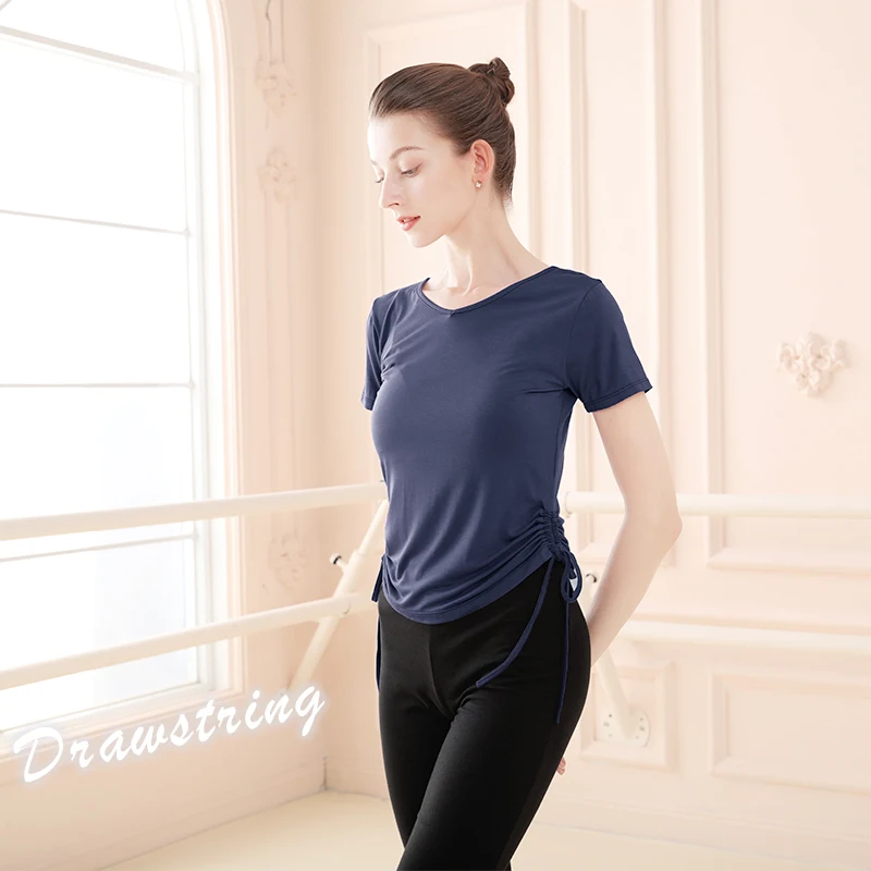 T-shirt à col rond pour femmes, haut de danse classique de Ballet, de Yoga, à manches courtes, pour adultes