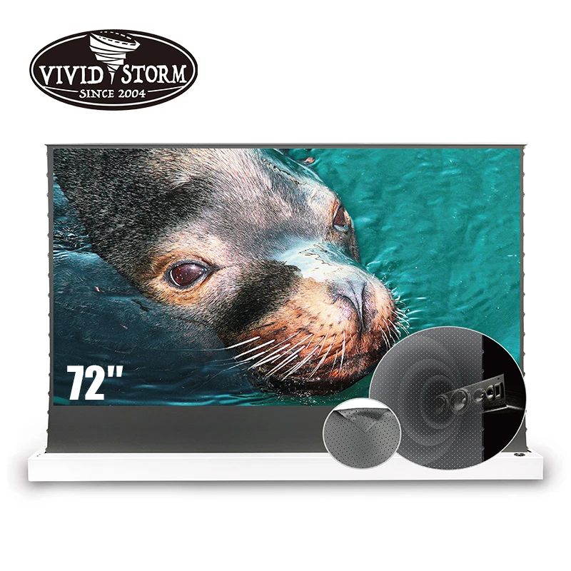 

VIVIDSTORM 72 Inch Motorized Floor Rising Screen With Perforate Acoustically Transparent ALR Material For Long Throw Projector