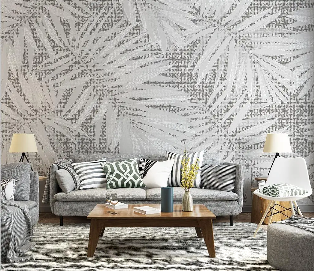 Papel de parede personalizado cinza planta tropical folha tv fundo pintura  decoração casa sala estar quarto folha mural 3d / Utensílios para pintura e  tratamento de parede, image size:1026x884