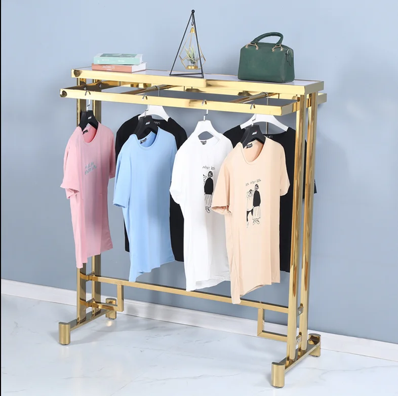 

Rose gold bold display rack clothing store Nakajima hanger floor-standing hanging display rack parallel bar shelf