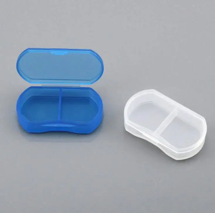 Portable Travel Mini Plastic Pill Box Medicine Case 2 Compartments Jewelry Bead Parts Organizer Storage Box SN520