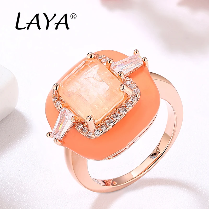 LAYA 925 Sterling Silver Fashion Shining Zircon Natural Blue Stone Black Enamel Square Ring For Women Gift Fashion Fine Jewelry