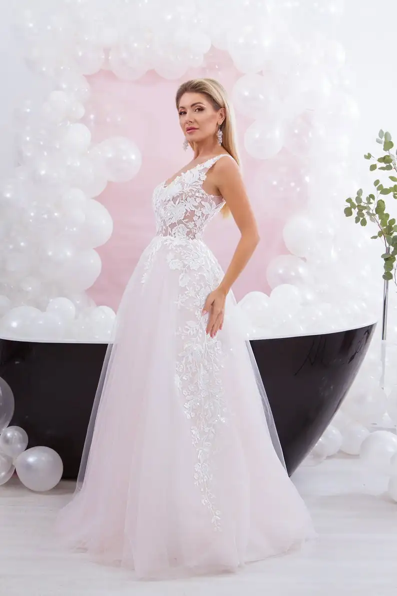 Платья на выпускной Licht Rosa Tüll Prom Kleid Illusion Abendkleid A-line Spitze Appliques vestidos de fiesta de noche