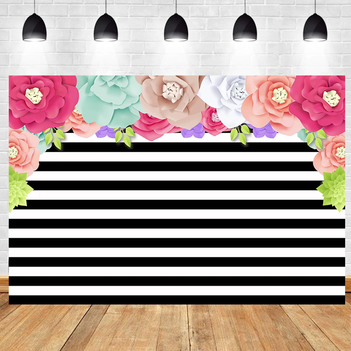 Black white paper flower background backdrops baby shower birthday party decor candy table wedding setter wall banner poster