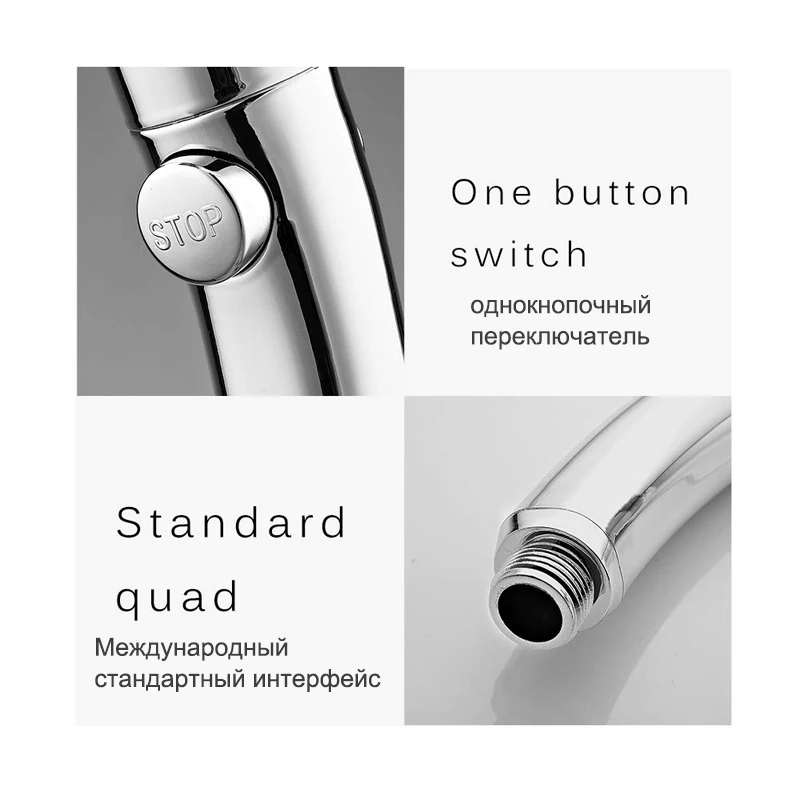 Bathroom Shower Head with Stop Button High Pressure 3 Spary Setting Adjustable Rainfall Jetting Handheld Shower Head
