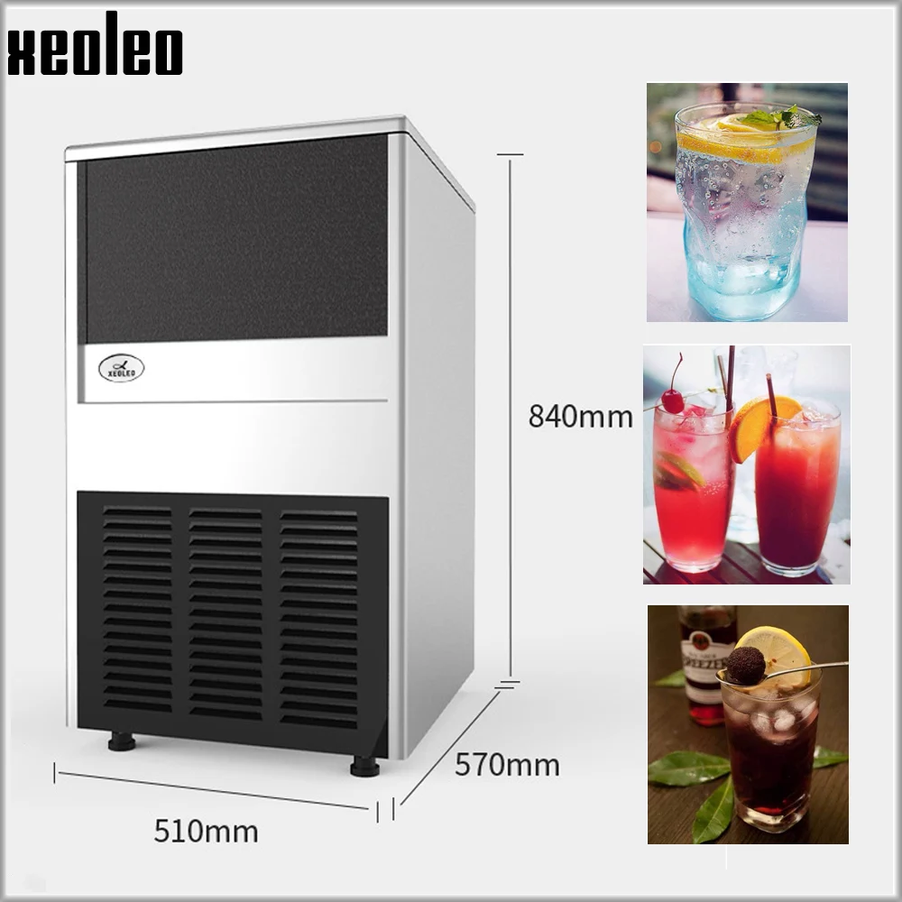 Xeoleo Commercial Ice Maker Stainless Steel Ice Machine 70kg/24h Auto Clear Ice Make Machine Make Cube Ice For Bubble Tea/Coffee