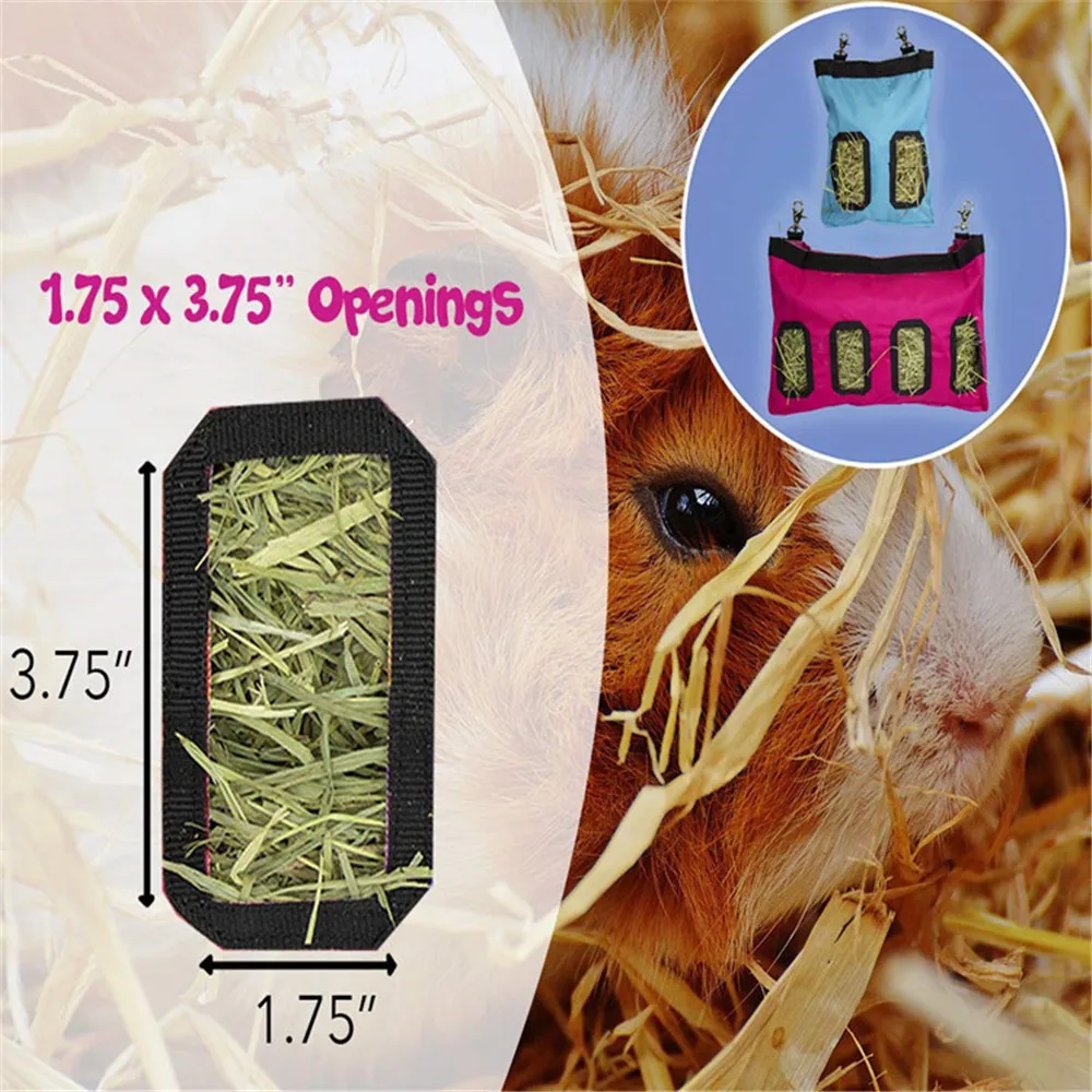 2sizes Hay Bag Hanging Pouch Feeder Holder Feeding Dispenser Container For Rabbit Guinea Pig Small Animals Pet Machine Washable
