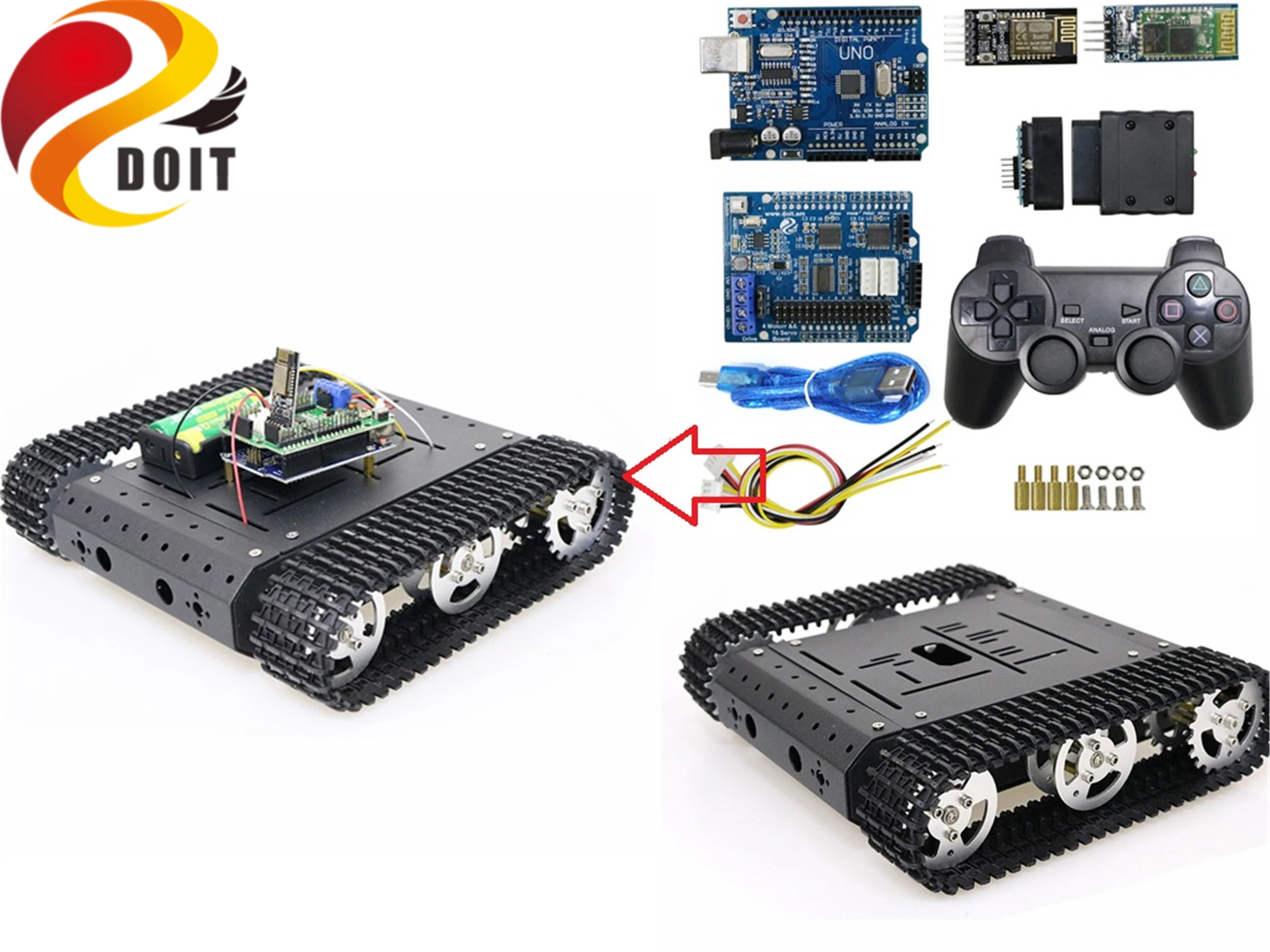 

SZDOIT WIFI/Bluetooth/Handle Control TC100 Metal Crawler Tank Chassis Kit Smart Shock Absorbing Tracked RC Robot DIY For Arduino