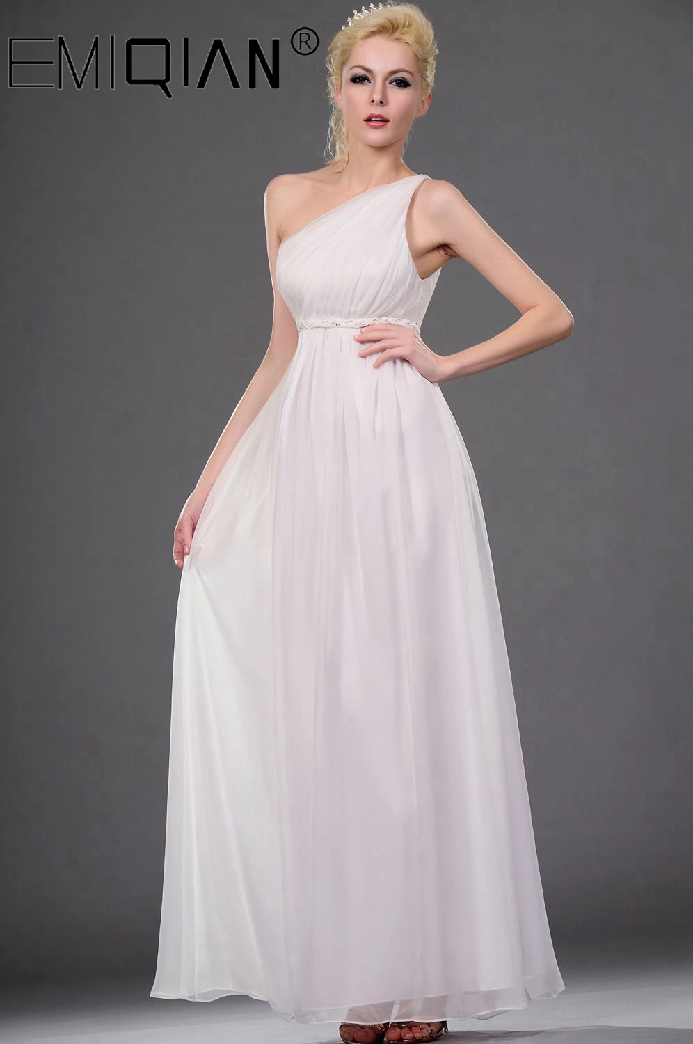 One Shoulder A Line Simple Wedding Dress White Chiffon Vestido De Noiva Romantic lawn Bridal Gowns