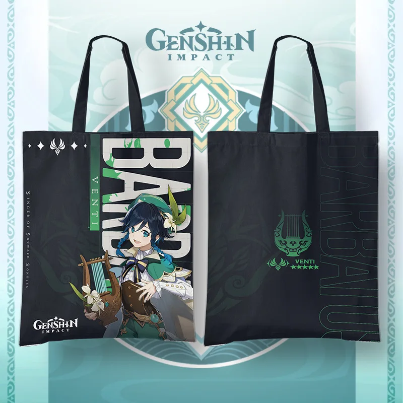 Game Genshin Impact Canvas Bag Ayaka Hutao Ganyu Klee Zhongli Xiao Kaedehara Kazuha Venti Shoulder Bag Reusable Shopping Bag