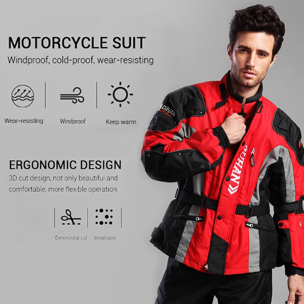 DUHAN-Veste de moto imperméable pour homme, pantalon de moto, veste de motocross d'hiver, équipement de protection, doublure amovible imbibée