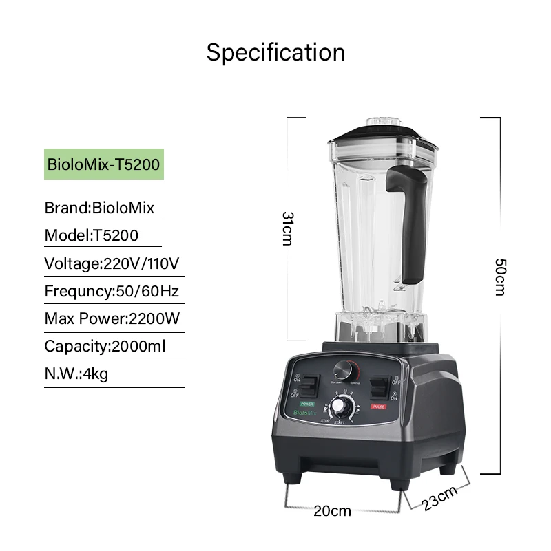 BioloMix 3HP 2200W Heavy Duty handlowy mieszalnik czasowy sokowirówka owoce robot kuchenny koktajle lodowe BPA bezpłatne 2L Jar