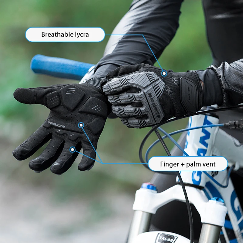 Rockbros ciclismo luvas térmicas outono inverno luvas à prova de vento sbr tela de toque luvas de bicicleta dedo completo luvas de esporte à prova