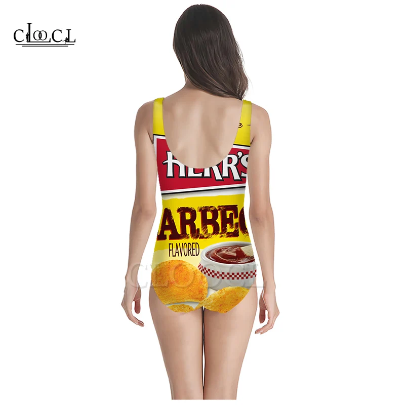 CLOOCL Delicious Foods Fried Potato Chips 3D Print Girls One-piece Summer Swimsuit Bathing Suit Sleeveless Slim Sexy Swimsuit