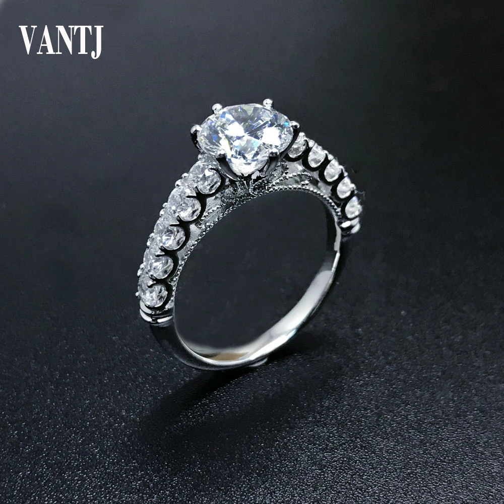 VANTJ  White Moissanite Ring Round Brilliant Cut Moissanite 6.5mm 1ct Ring Diamond Ring 10k Gold for Women Wedding Party Gift