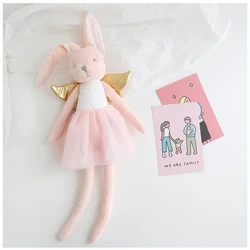 41CM Pink Plush Toy Soft Cute Rabbit Doll with Angel wings Mesh skirt Dress for Children Accompany sleeping Baby Birthday Gift