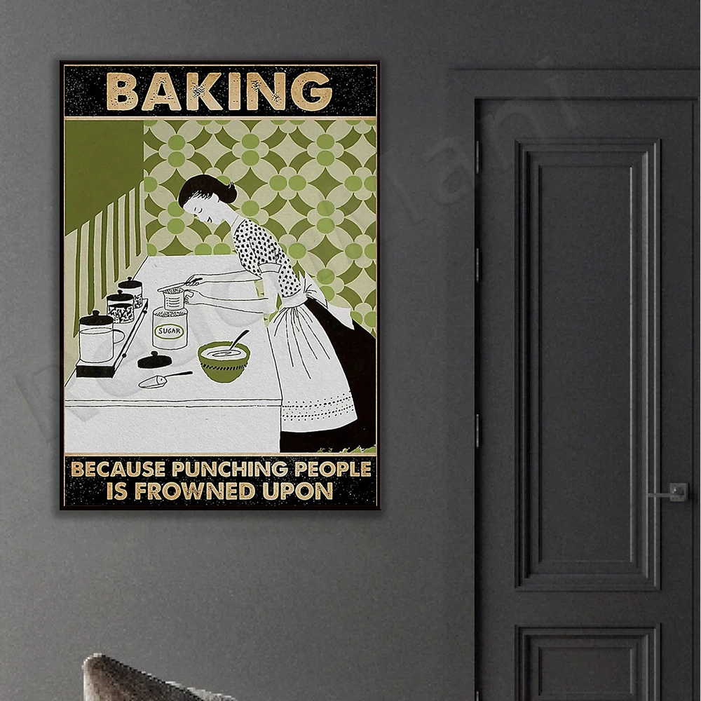 Cuisiner Partner que frapper les gens est mal vu sur l'affiche، l'affiche de l'amateur de pétisserie، la fille aime l'art mural de