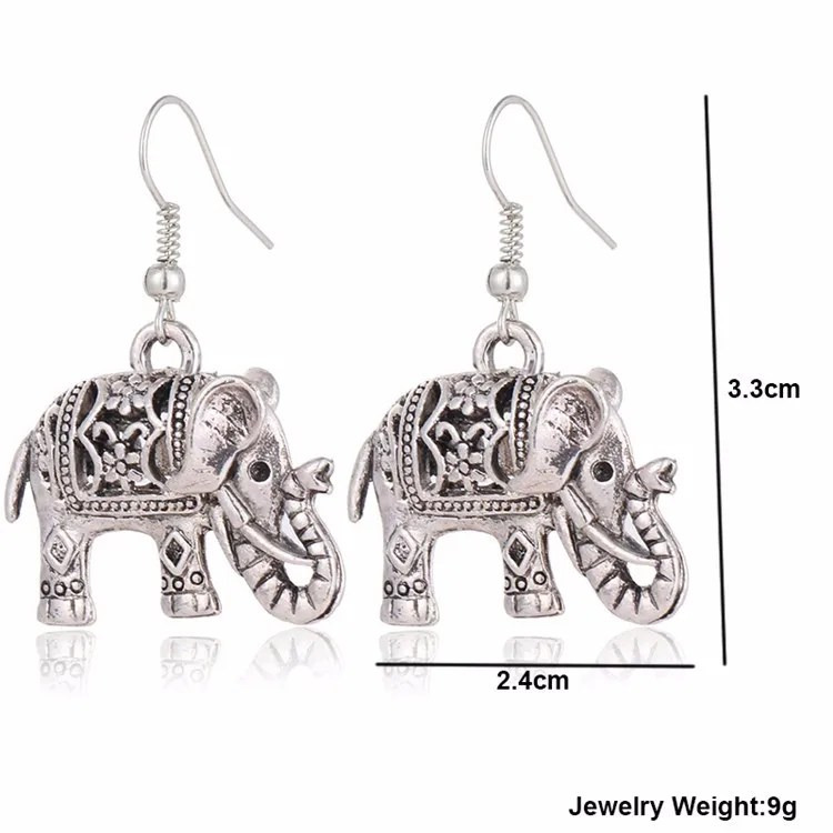 KSRA Elephant Long Dangle Earring Fashion Jewelry For Women Style Accessories Hot Sell Earrings Tibetan Vintage Silver Color