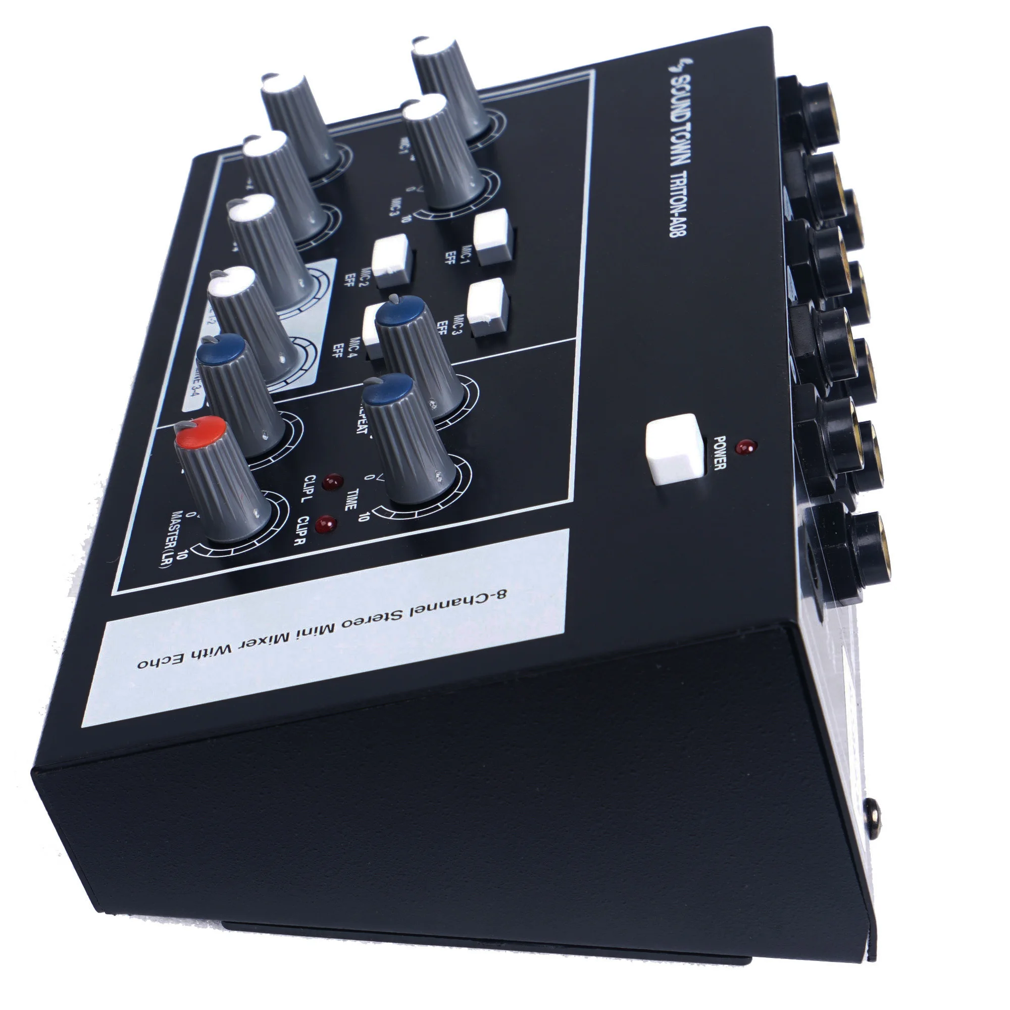 Sound Town-Mezclador de micrófono estéreo de 8 canales, con entradas y salidas de 1/4 ", efecto eco, tiempo de retardo y controles de profundidad