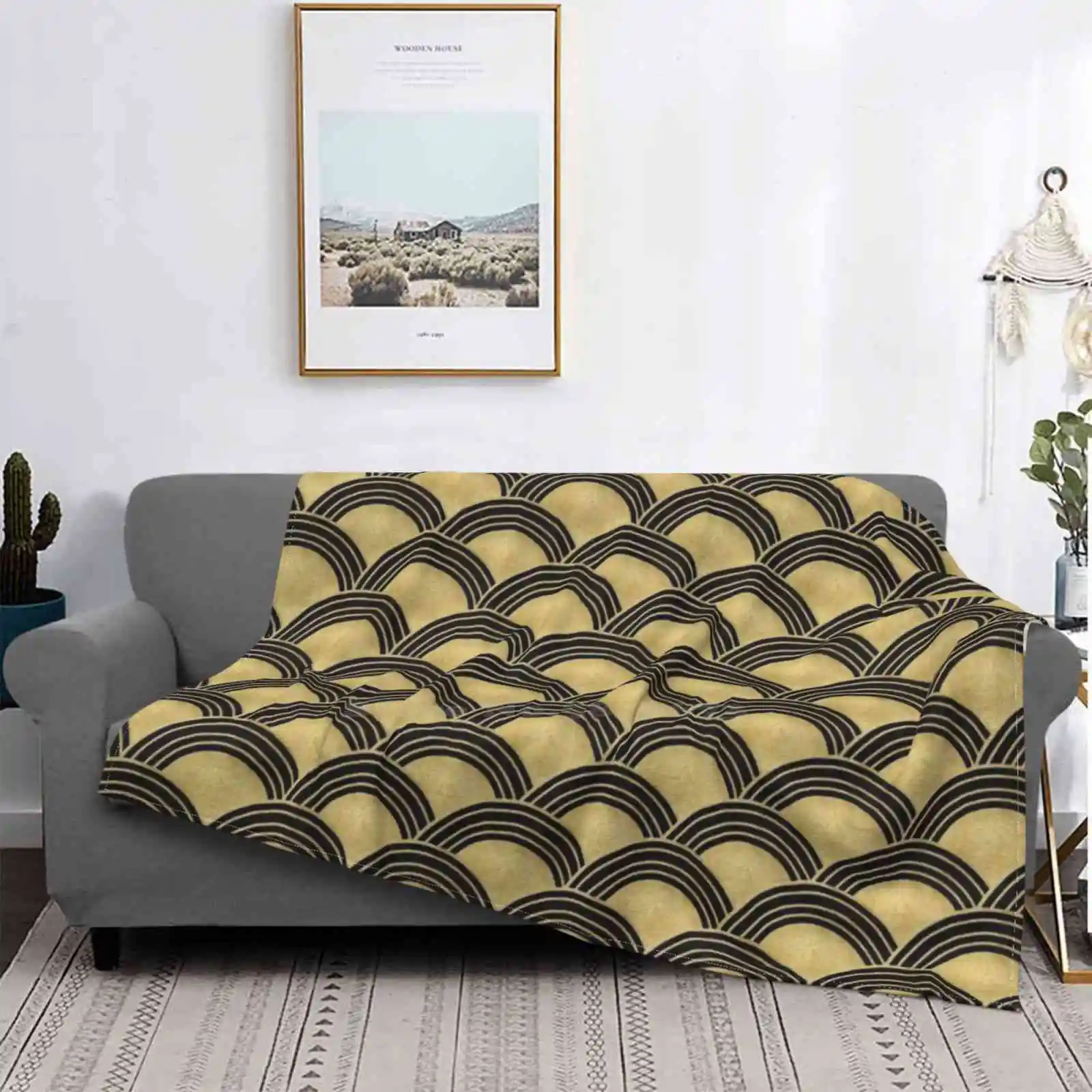 Japanese Wave Gold Glam #2 #Decor #Art Creative Design Comfortable Flannel Blanket Pattern Seigaiha Waves Golden Mermaid Scales