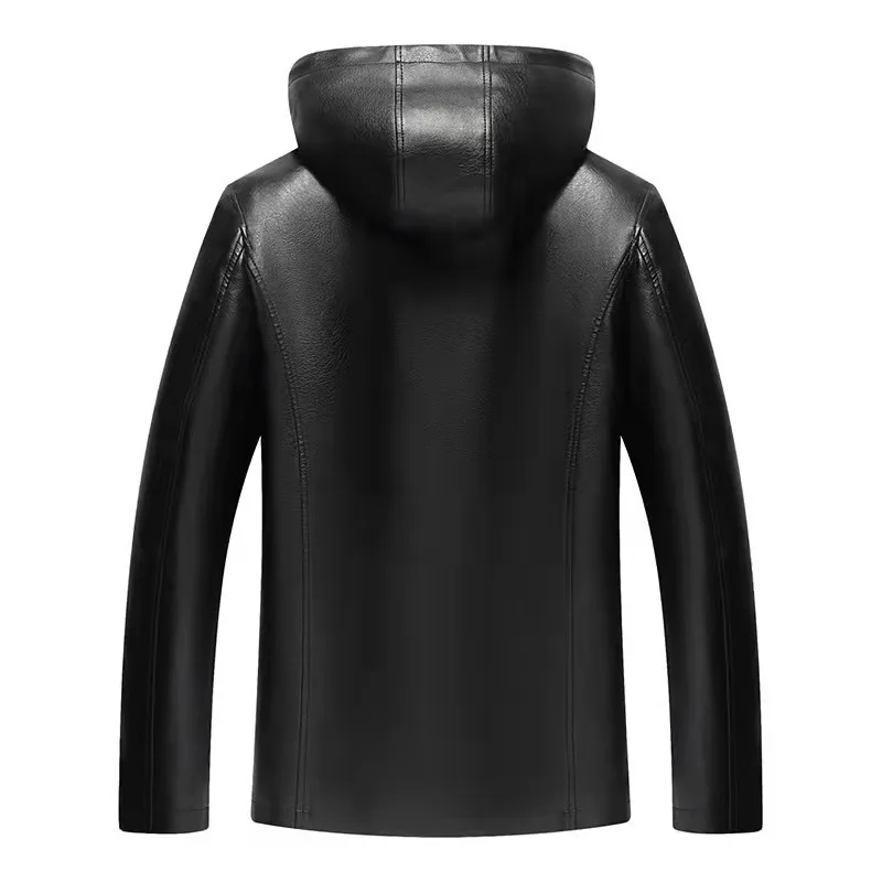 FOCUSFIT blouson d'hiver en cuir à capuche pour homme, matière PU, décontracté, Plus velours