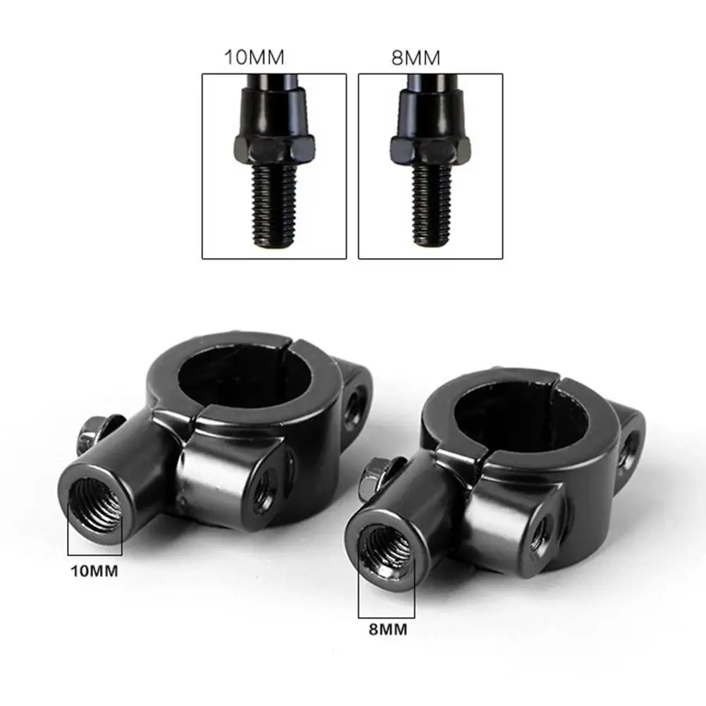 22mm 25mm Handlebar 10mm 8mm Thread Motorcycle Mirror Mount Clamp Rear View Mirror Holder Adapter Silver Black Dropship