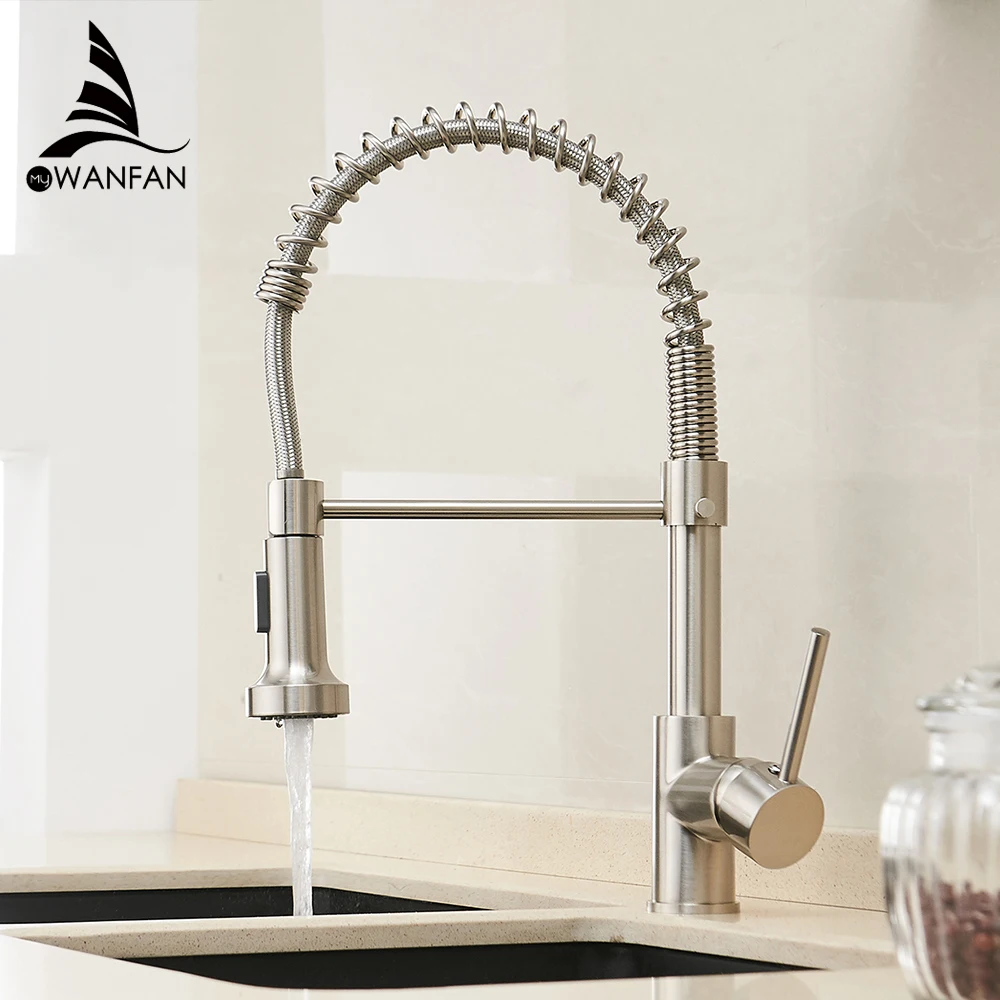 Imagem -02 - Gold Brass Spring Spout Mixer Tap Crane Single Lever Pull Down Água Quente e Fria Torneiras para Pia de Cozinha 9009