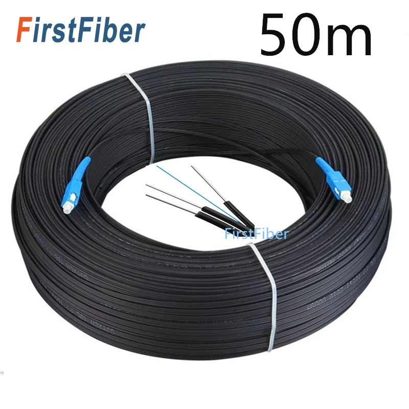 FTTH-Cable de caída de Fibra óptica SC UPC, 30m/50m, modo único, simple, para exteriores