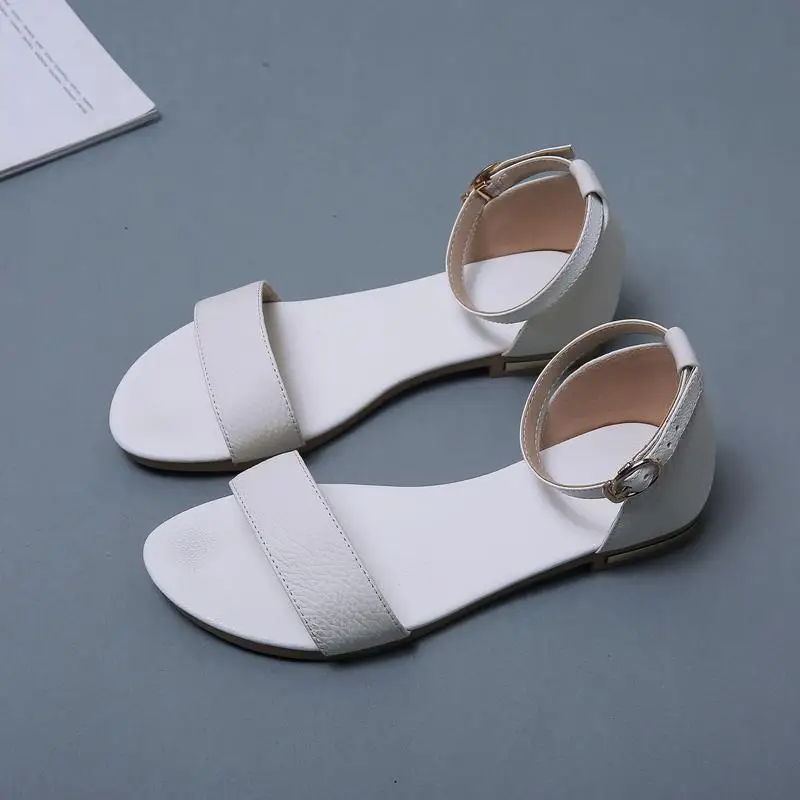 MORAZORA Plus size 34-46 new genuine leather sandals women shoes gun color white black fashion flat sandals ladies summer shoes