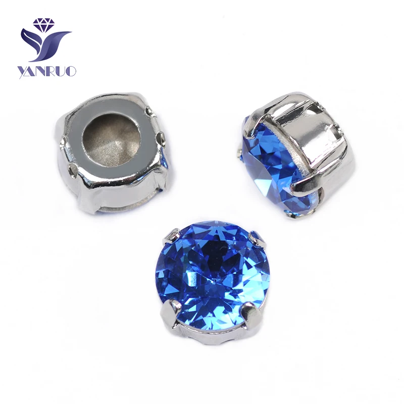 YANRUO 1357 Brilliant Cut Sapphire Pointback Rinestones Cristal Glass Bling Facny Claw Setting