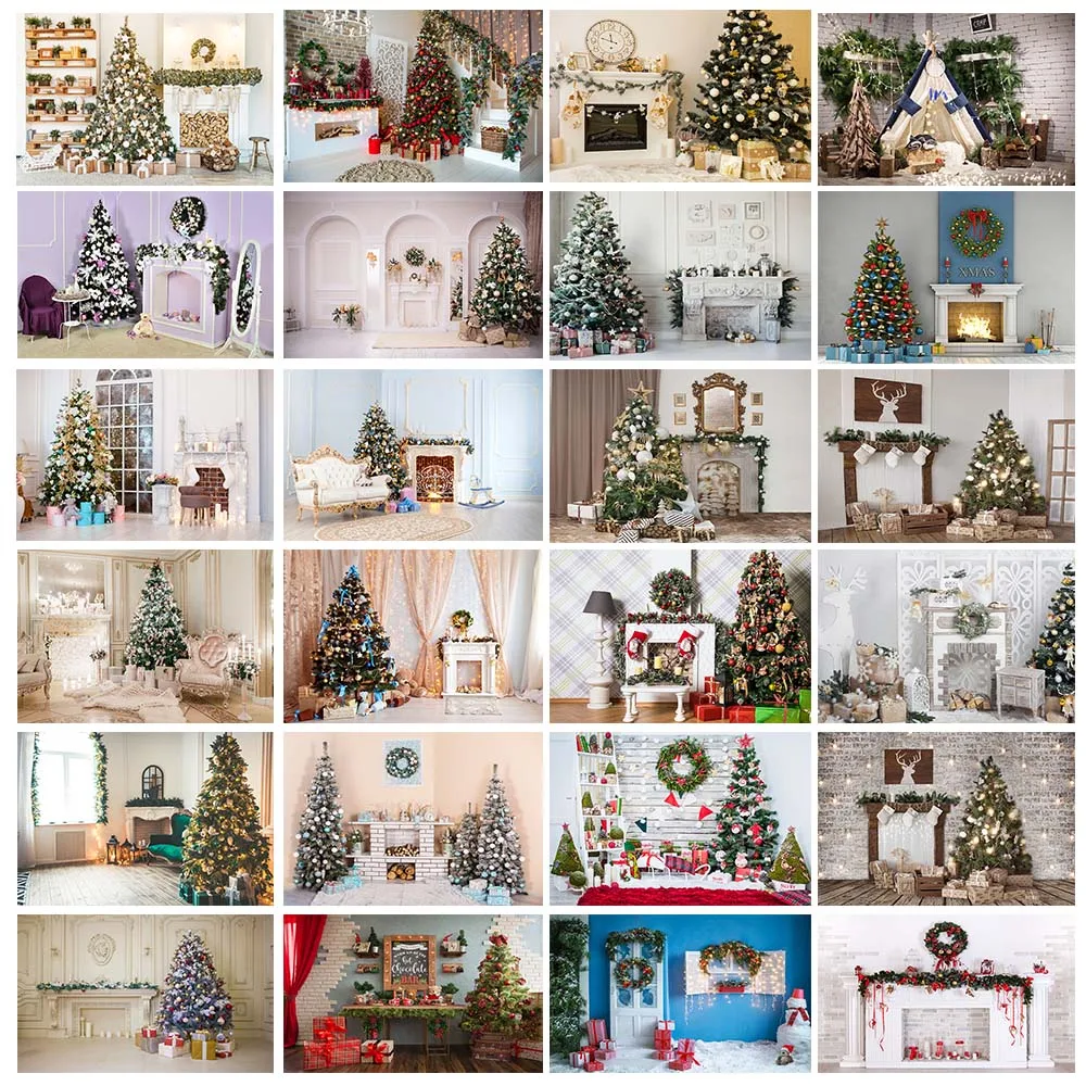 

Mocsicka Christmas Living Room Backgrounds Christmas Tree Fireplace Garland Xmas Backdrop Decorations Newborn Photography Props