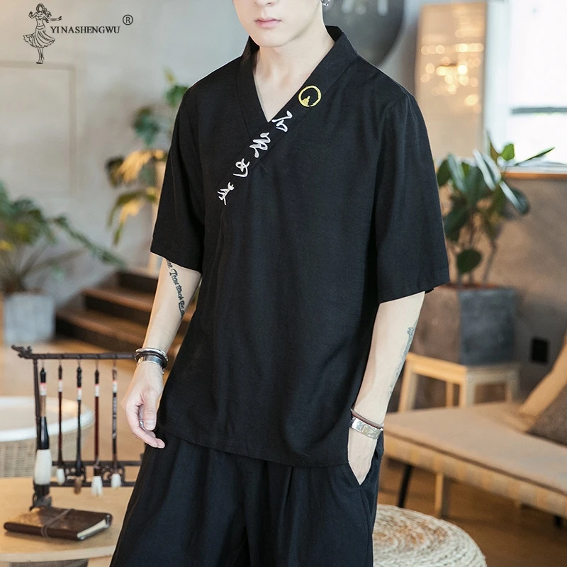 New Japan Harajuku Kimono Asian T-shirt Male Yukata Costume Japanese Style Men Short Half-sleeve Shirt T-Shirt 4XL 5XL Shirt