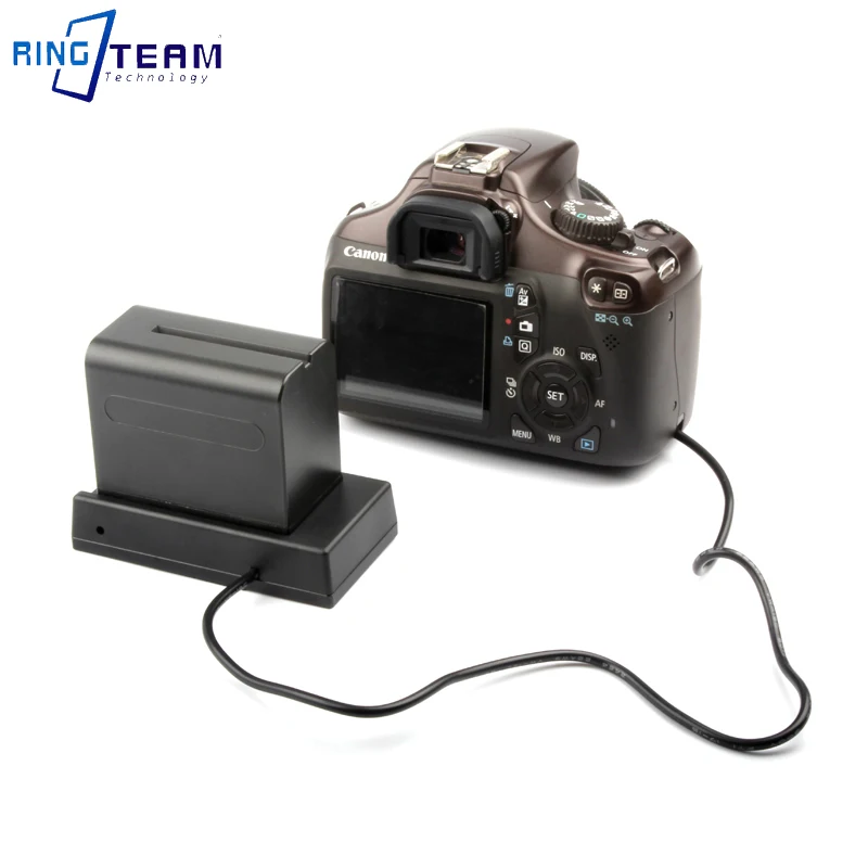 7.2V NP-F970 Plate Gusset to DR-E5 Dummy Battery External Power Base Adapter for Canon 450D 500D 1000D Rebel XSi XS