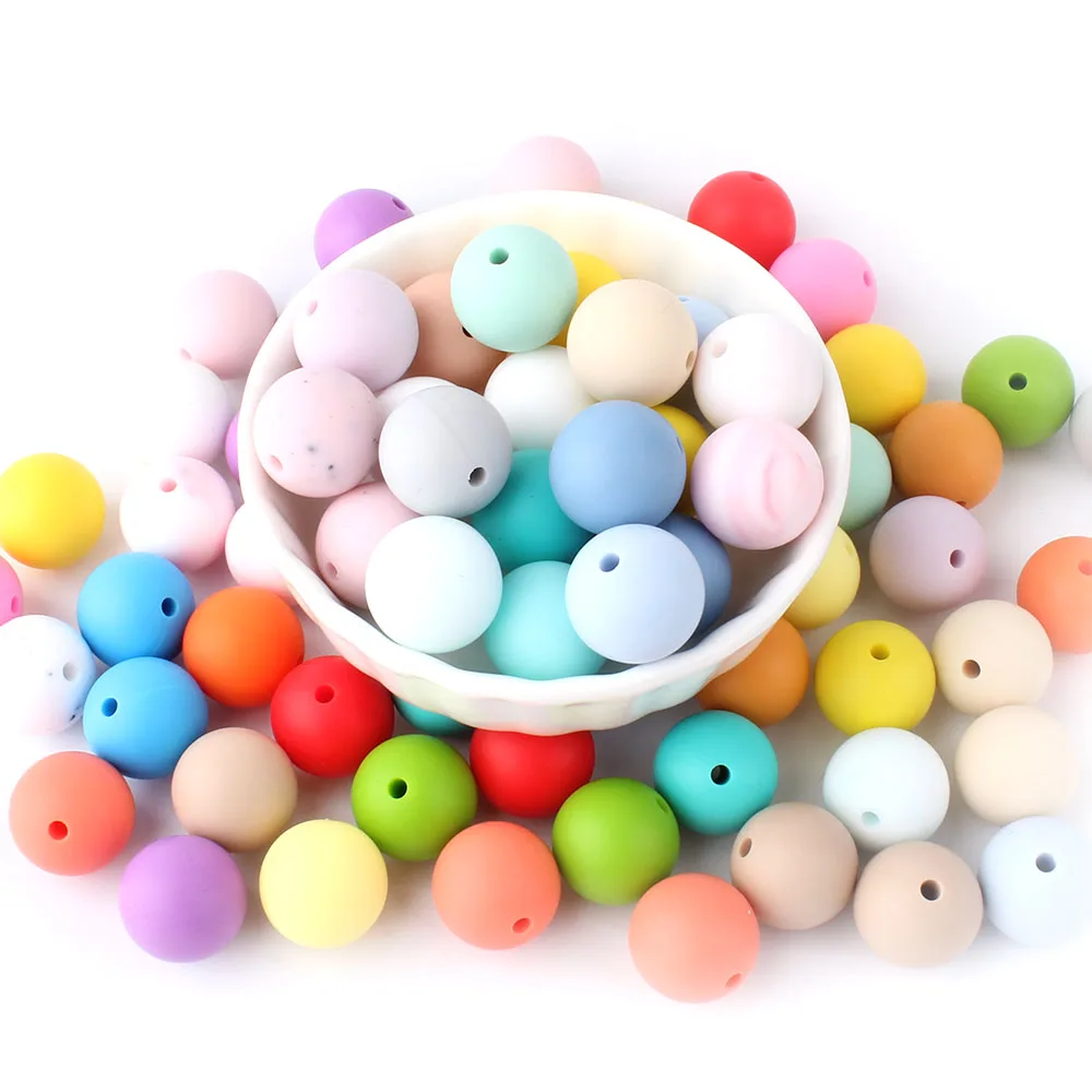 50Pcs 15mm Silicone Beads Food Grade Round Beads Baby Teething DIY Pacifier Chain Necklace Chewable Nursing Baby Teether Toys