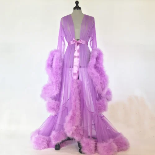 Fashion Gown Mesh Fur Sleep Wear Night Dress Nightgrown Robes Sexy Women Lingerie Sleepwear Lace Robe Home Clothes Nightwear