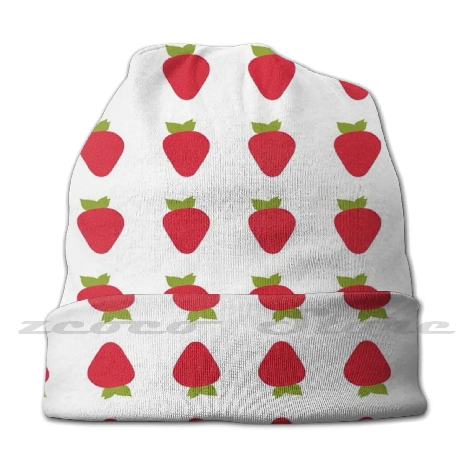 Strawberry Diy Pullover Cap Knit Hat Plus Size Keep Warm Elastic Soft Strawberry Fruit Food Cooking Red Green Seeds Yellow