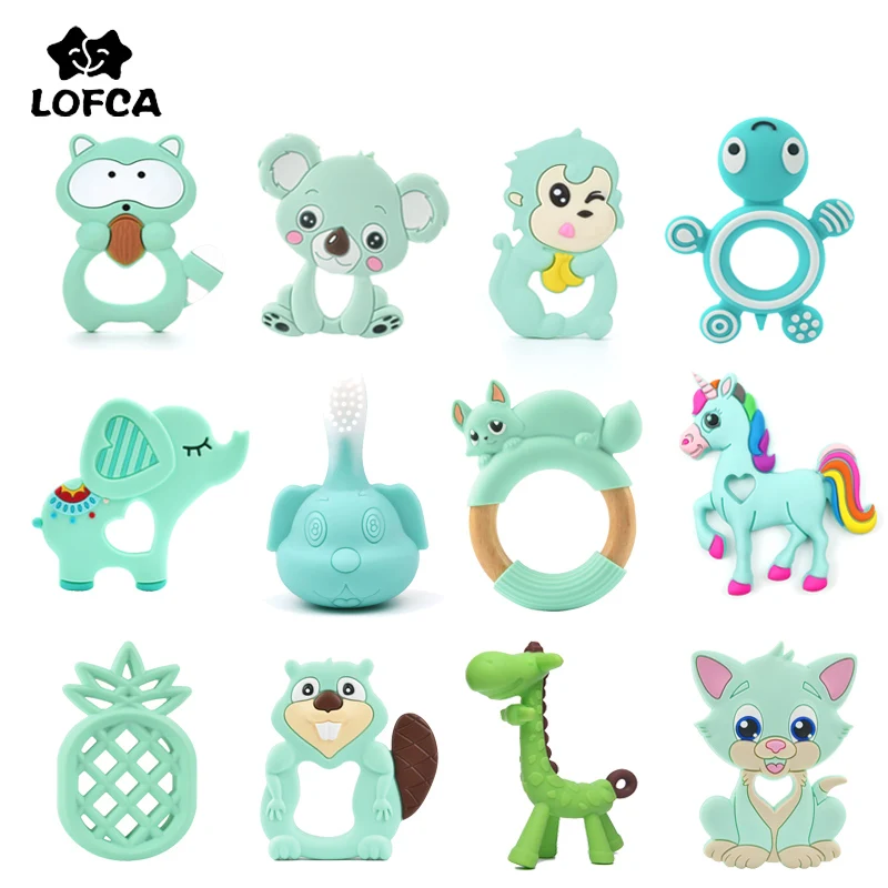 LOFCA 1pcs Baby Teether Silicone Beads BPA Free Food Grade Silicone Animal Shape Pendant Baby Pacifier Chain Teething Toy