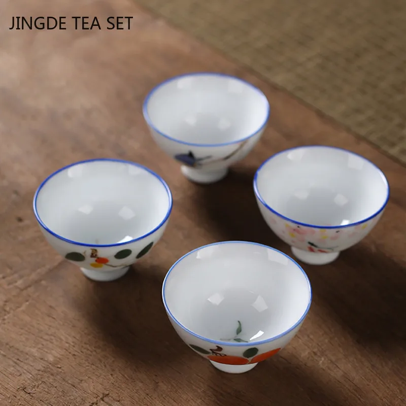 1 PCS Chinese White Porcelain Teacup Hand Painted Exquisite Ceramic Coffee Cup Travel Tea Bowl Household Tea Set Master Cup 60ml