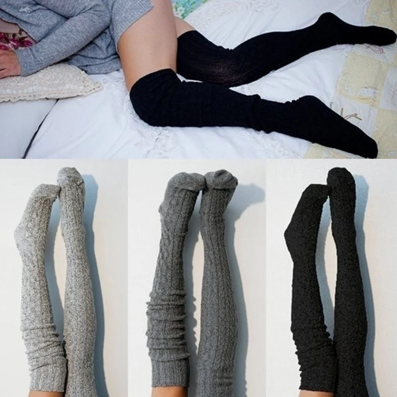 

Women Girls Cable Knit Stocking New Pure Color Warm Extra Long Boot Stocking Female Autumn Winter Over Knee Thigh High Stockings