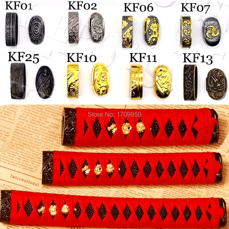 A Set Japanese Samurai Sword Fuchi Kashira Menuki Accessory For Katana/Wakizashi/Tanto Handmade DIY Handle*26CM/20CM/16CM