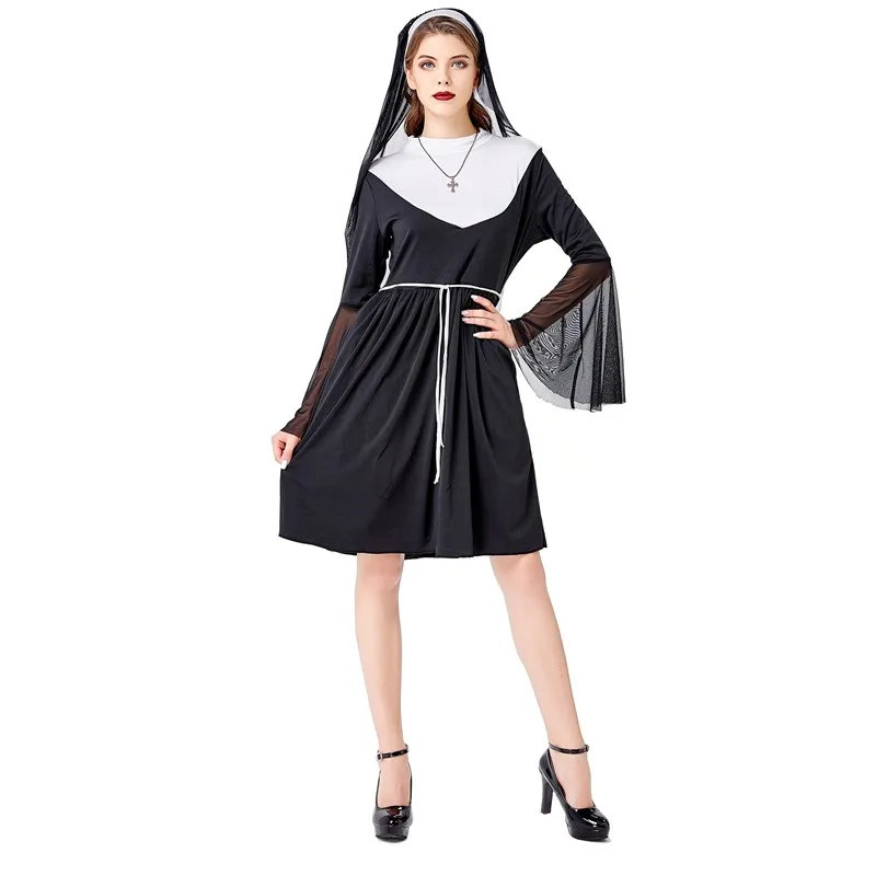 

Sexy Bad Habit Religious Pious Priest Costume Halloween Hen Party Church Missionary Virgin Mary Nun Cosplay Dress